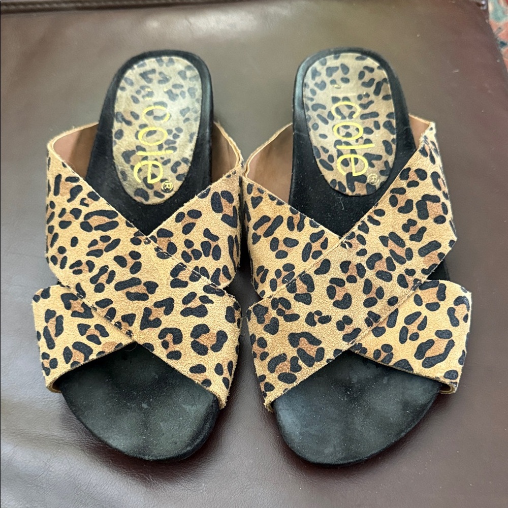 Nicole Tan and Black Leopard Print Mules
